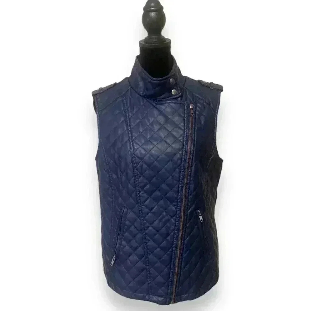 Apt 9 Faux Leather Dark Blue Motorcycle Vest - Picture 3 of 10